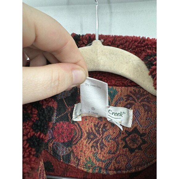 VTG Coldwater Cream Fleece Jacket Women Small Red Tapestry Granny Grandmacore - Picture 4 of 11
